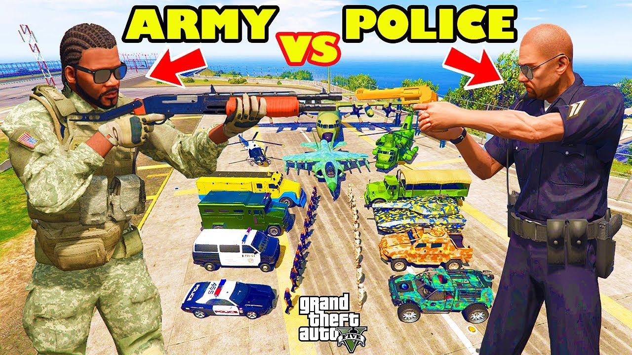 Franklin ARMY VS POLICE of Los Santos in GTA 5 | SHINCHAN and CHOP