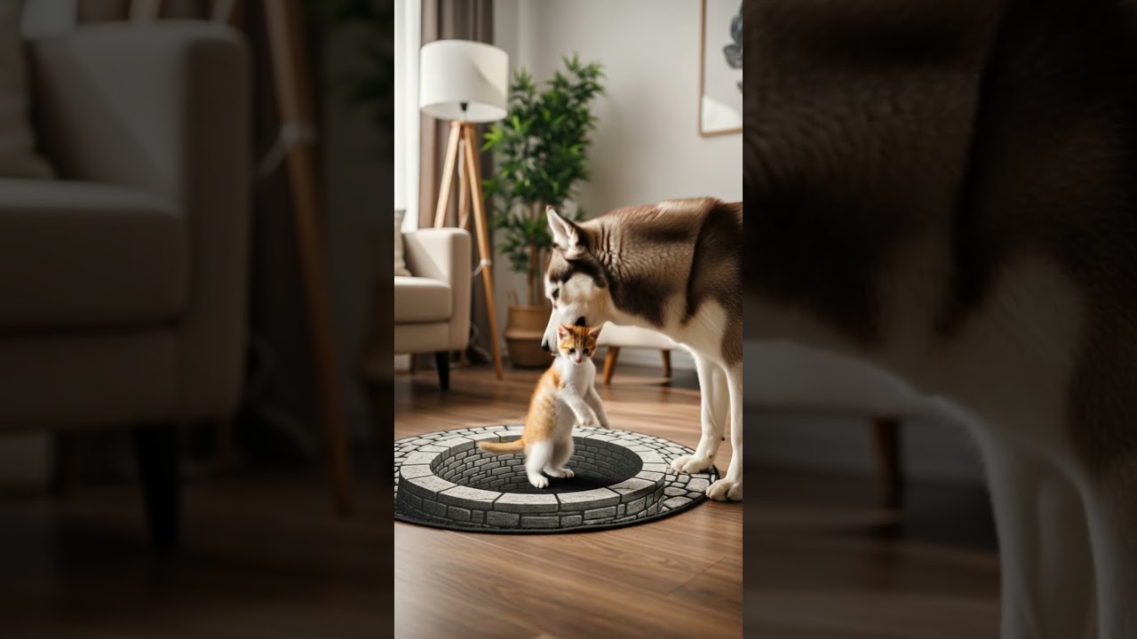 Husky Drops Cheese Cat Over Illusion Hole Watch The Unexpected Twist 