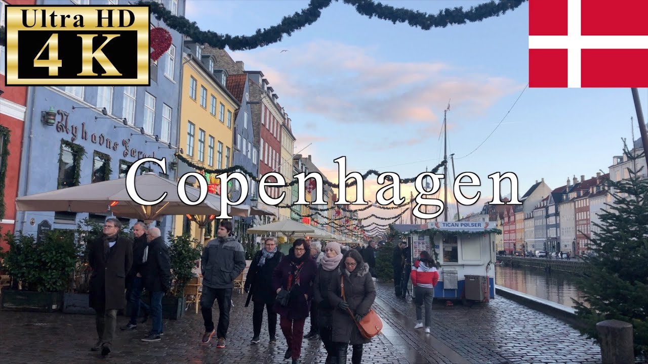 🇩🇰🎄Copenhagen Sunset Walk 4K 60fps - Nyhavn in Christmas Season -
