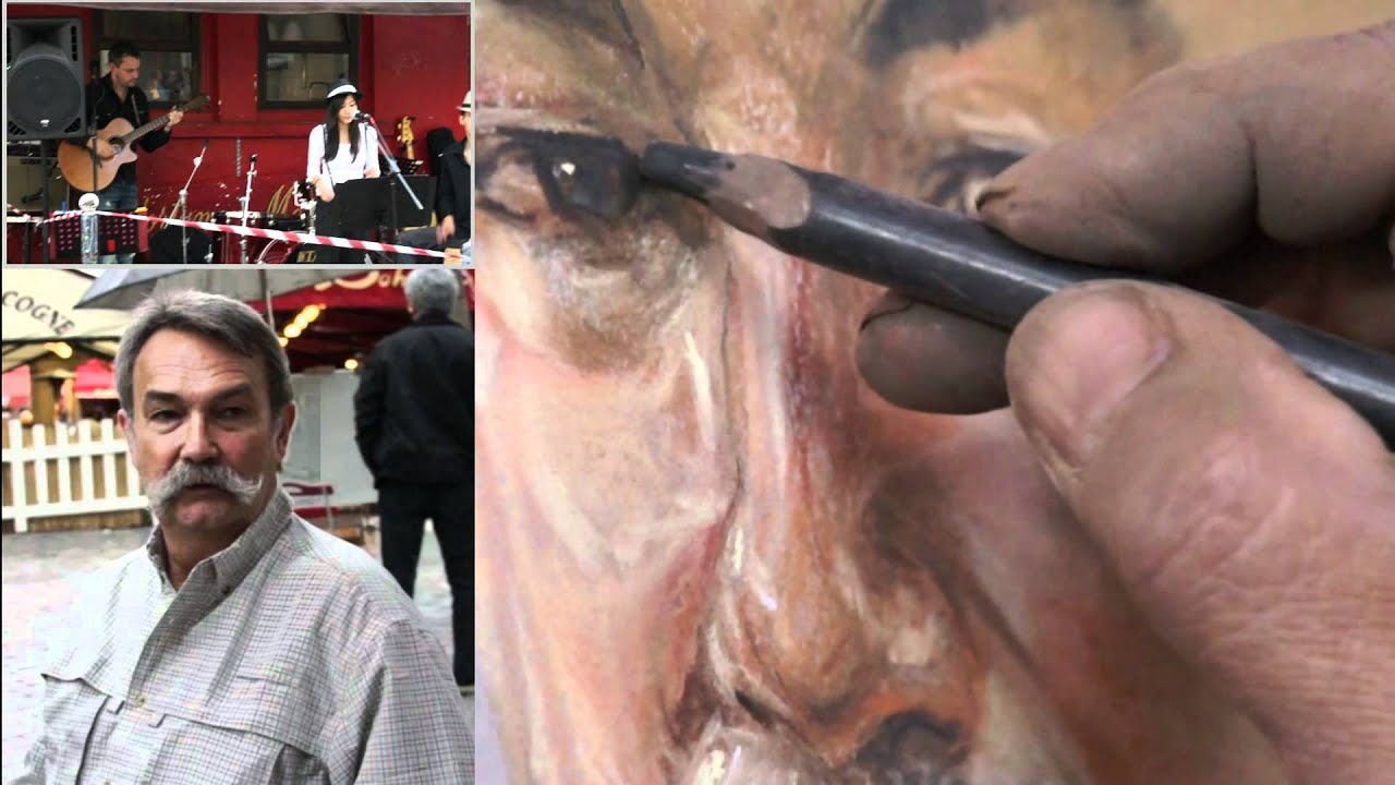 A pastel portrait demo pt.2 by Svay Teng denis during Paris music festival