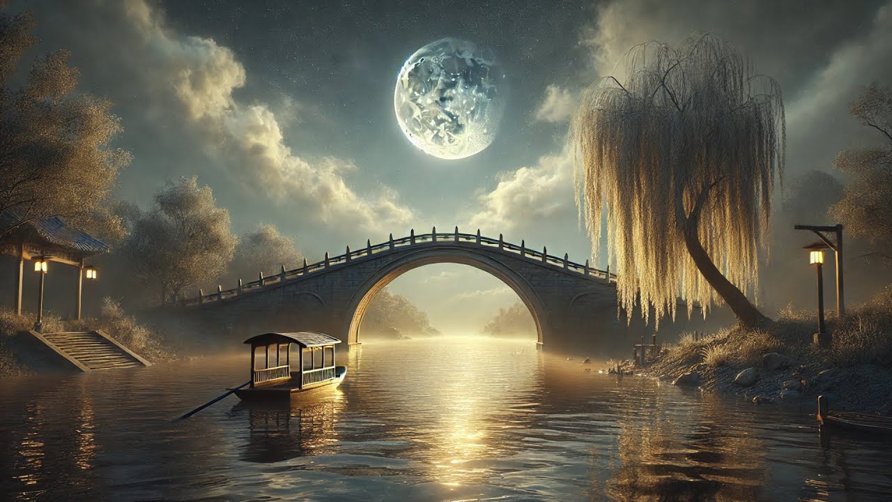 🌉 Ancient Echoes: Guzheng, Erhu & Bamboo Flute Under the Stone Bridge Moon 🌜#guzheng #bambooflute