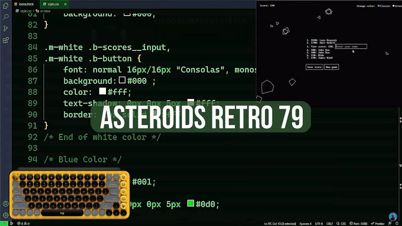 ASMR Programming - Coding Asteroids 79 Retro in JS - No Talking