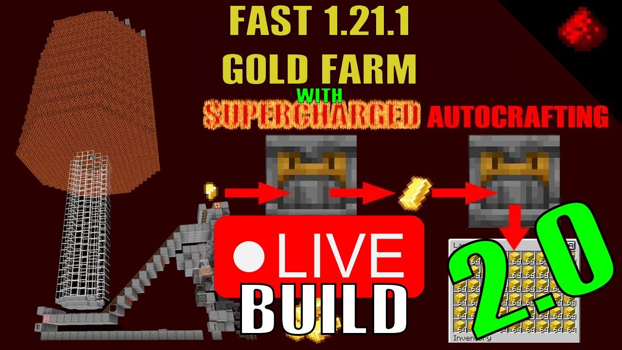 Fast 1.21.1 Gold Farm with Autocrafting - LIVE SURVIVAL BUILD