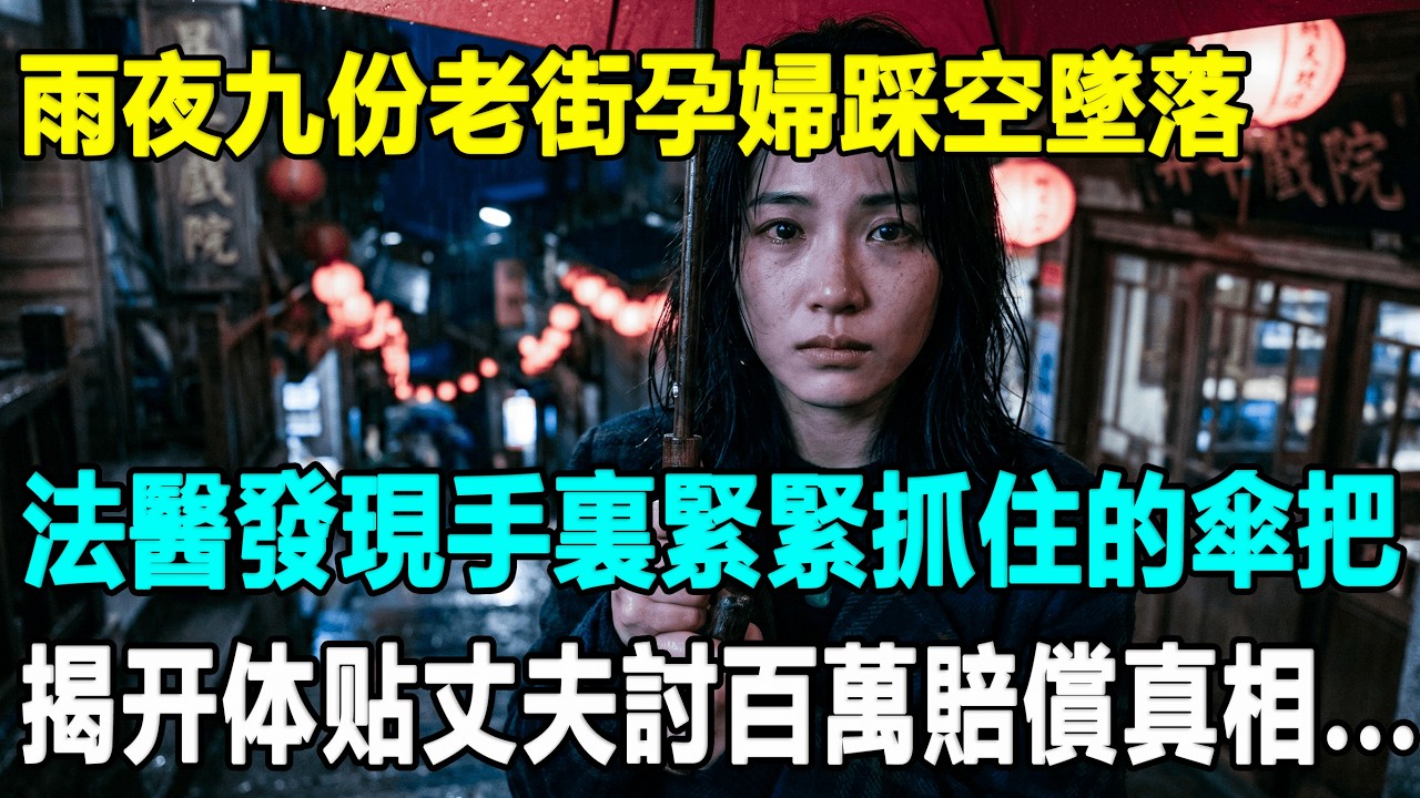 雨夜九份老街孕婦踩空墜落,法醫發現其手裏緊緊抓住的傘把,揭开体贴丈夫討百萬賠償真相...