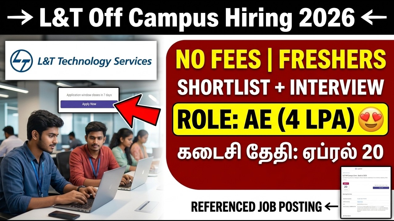L&T Off Campus Drive 2026 | 4 LPA Salary 💰 Freshers Job | Shortlist + Interview Only 😲 TAMIL