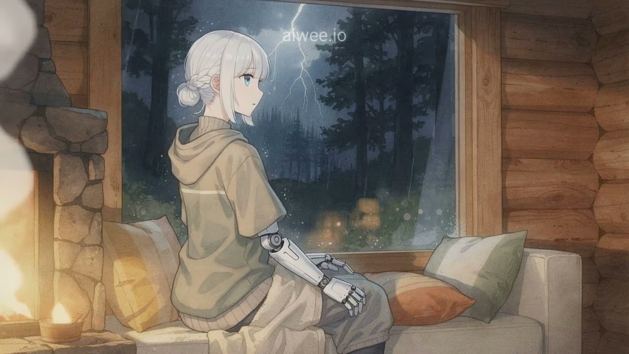 Thunderstorm Cabin Sounds ☽ Rain on Roof · Cozy Fireplace Ambience [2 HOURS] #lofi #rain