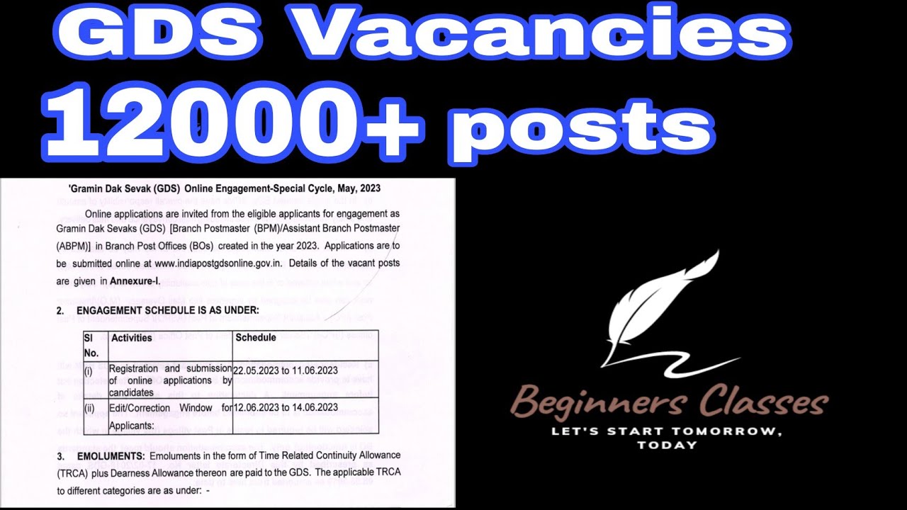 12000 + posts |GDS VACANCIES | Grameen Dak Sevak | BPM ABPM | Beginnersclasses | India Post GDS