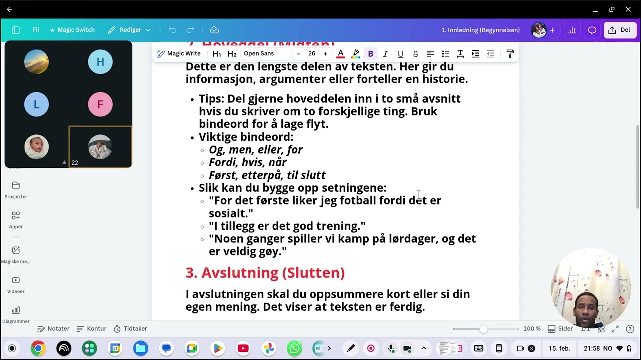 Innlednning, hoveddel og avslutning - A2 nivå
