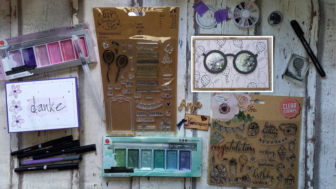 Basteln mit Action & Tedi: einfach Kritzeln + Schüttelkarte mit Aquarellfarbe, Stanzen & Stempeln