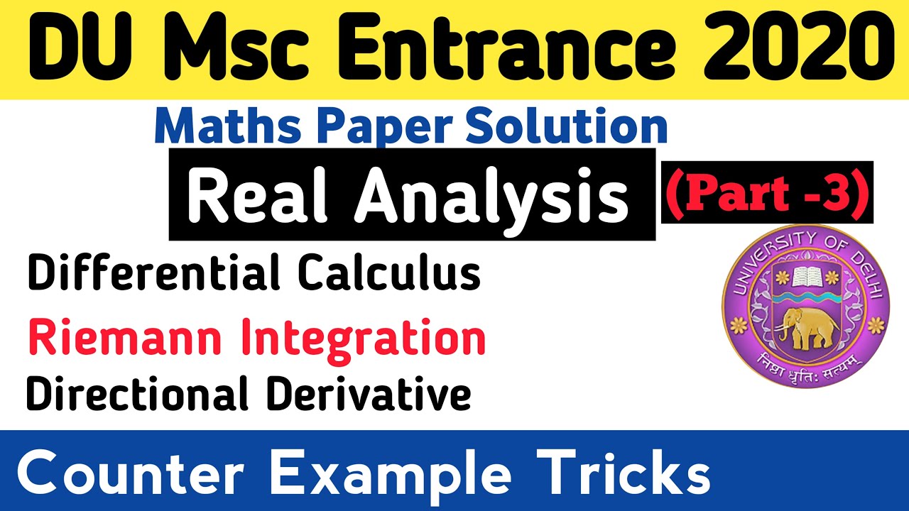 DU M.SC Entrance 2020(MATHS)Paper Solution| Riemann Integration,Differential Calculus |Real Analysis