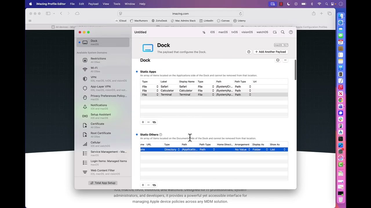 Configuring the Mac's Dock using Microsoft Intune