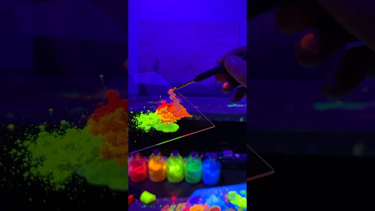 Painting with Light ✨. Adding fluorescent paint on an older painting of mine 🎨 #art #painting
