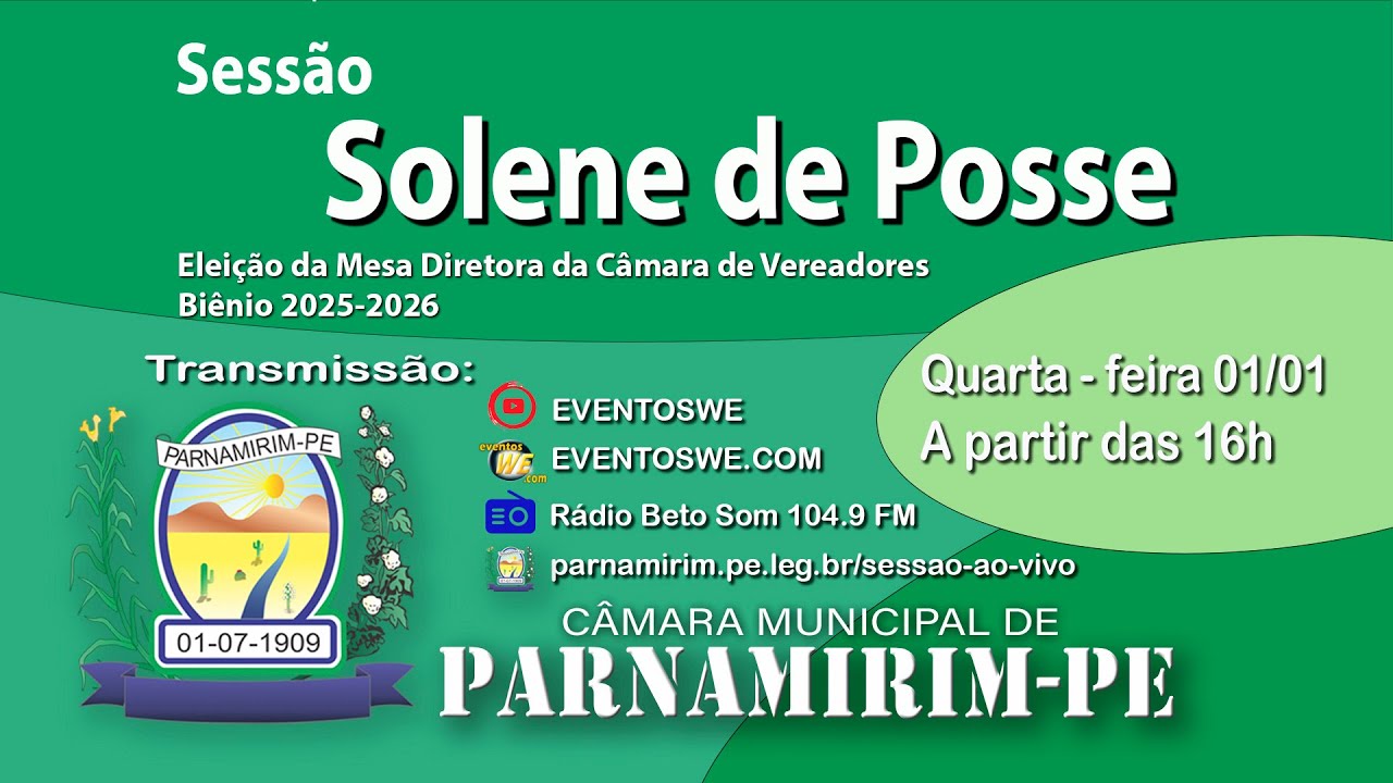 Sessão Solene de Posse: Eleição da Mesa Diretora da Câmara de Vereadores de Parnamirim Pernambuco
