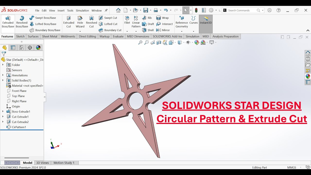 SolidWorks Star Design Tutorial | SolidWorks Practice Model | Step-by-Step