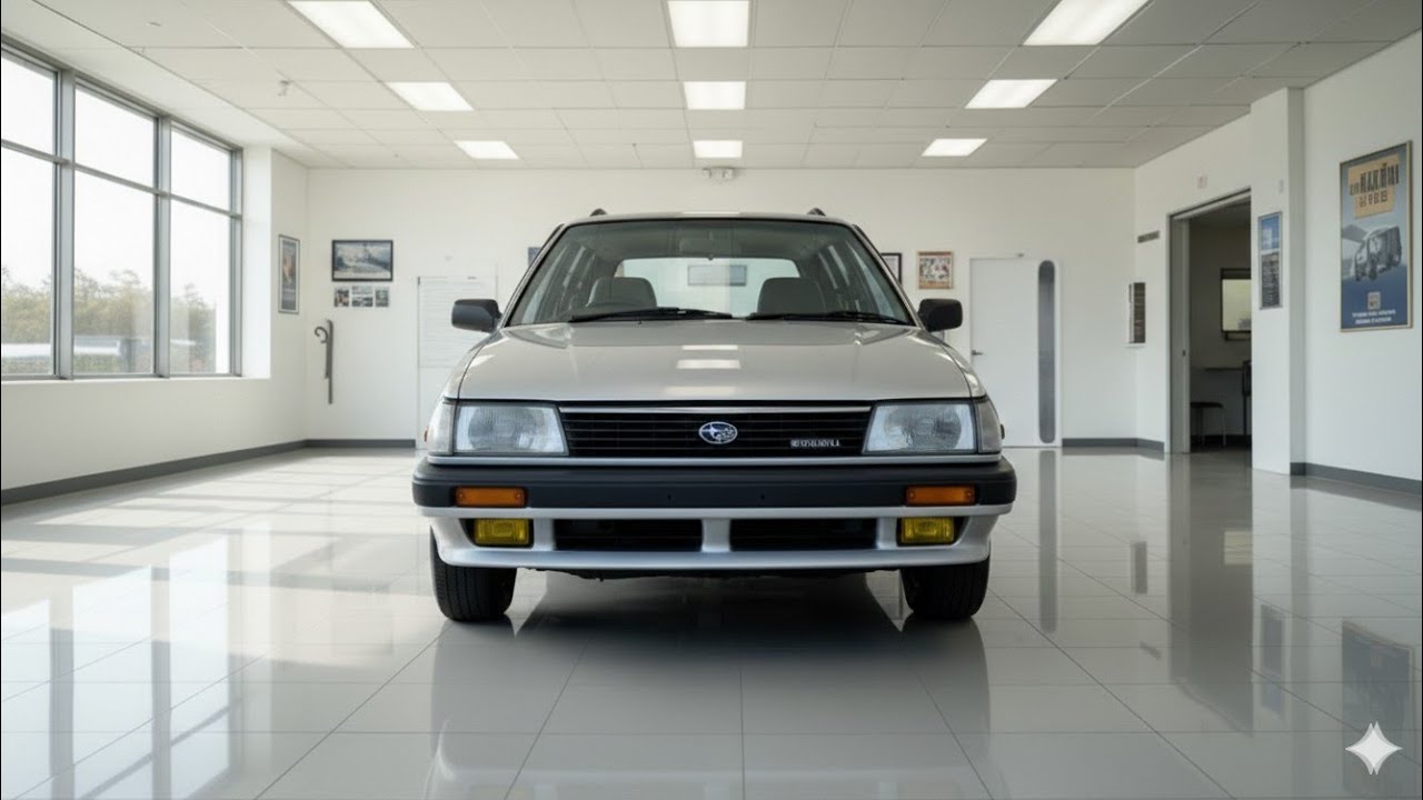 A pristine, metallic silver 1984 Subaru Leone GL Wagon, parked