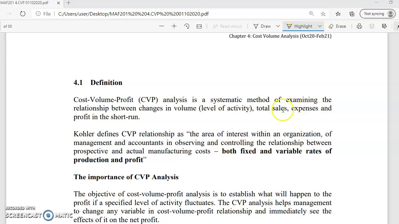 COST VOLUME PROFIT (CVP) Part 1