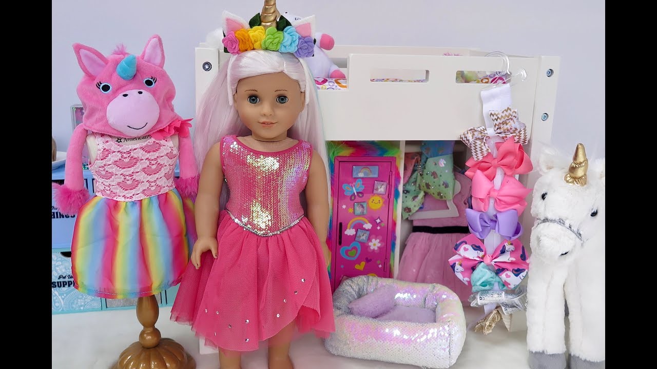 American Girl Doll Bedroom with Unicorns & Rainbows