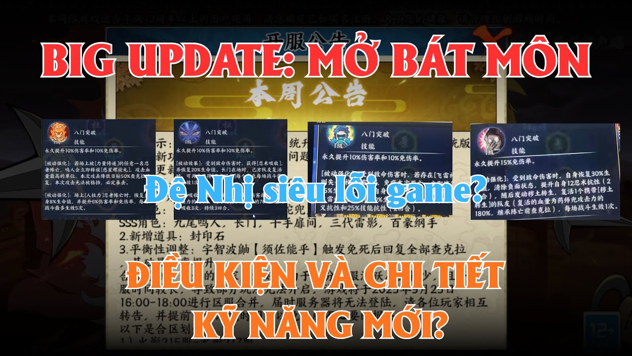 Huyền Thoại Làng Lá - Update Bát Môn Cổng Thứ 8 - Điều Kiện Cần Và Chi Tiết Kĩ Năng - Đệ 2 Lỗi Game?
