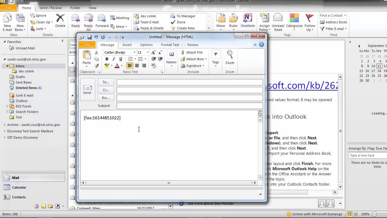 Outlook how to send a fax
