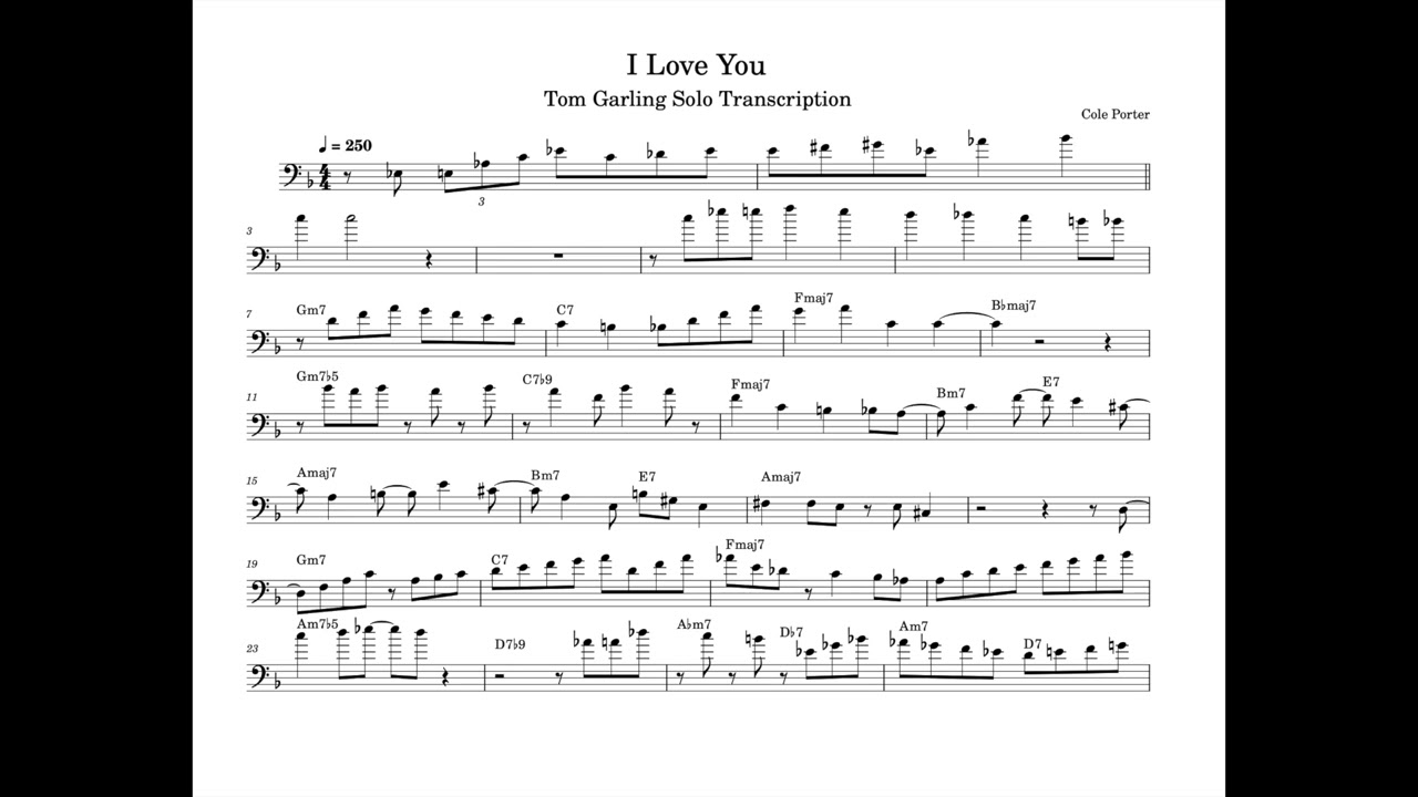 Tom Garling “I Love You” Jazz Trombone Solo Transcription