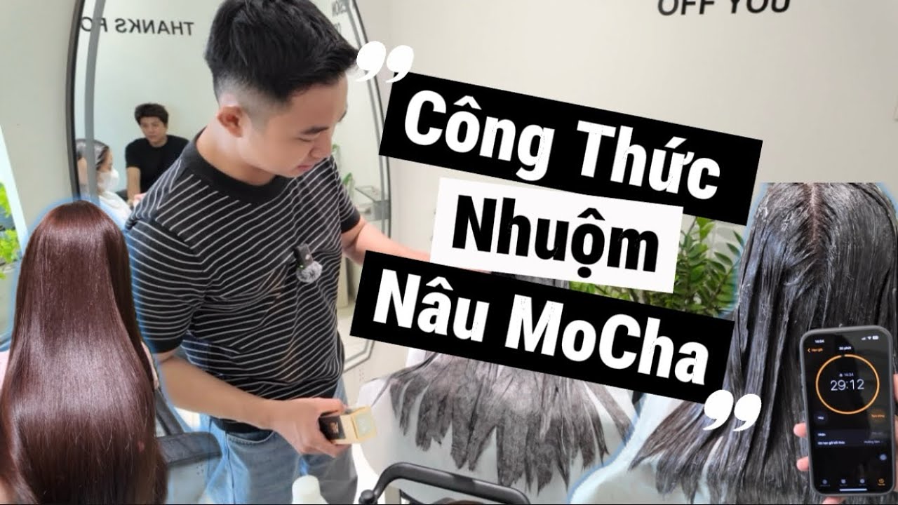 Công thức nhuộm màu nâu mocha trên nền tóc đã từng nhuộm màu nâu đen