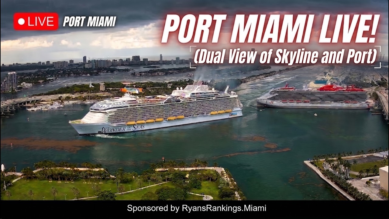 🔴 Port Miami Cruise Ship Terminals | Biscayne Bay Weather | Downtown Miami Skyline | 3 Cameras