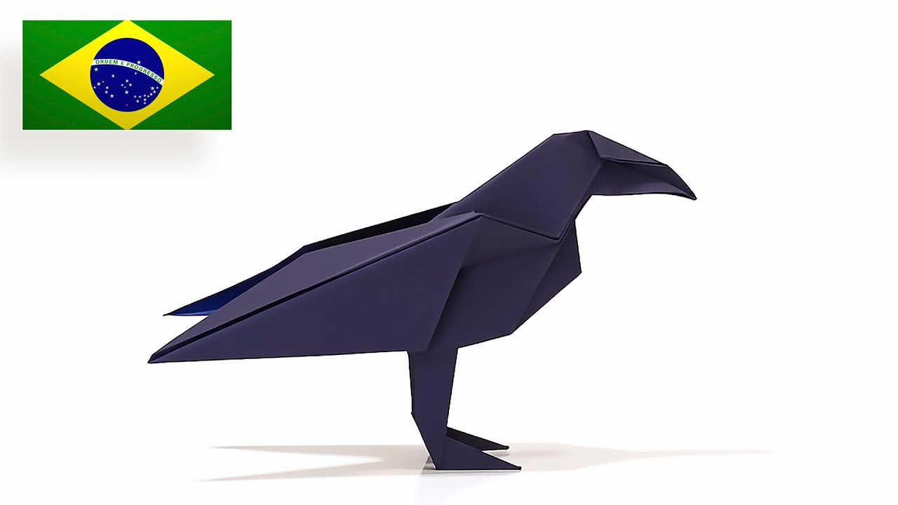 Origami de Corvo: Tutorial Completo Fácil/Intermediário (Dobradura de Pássaro)