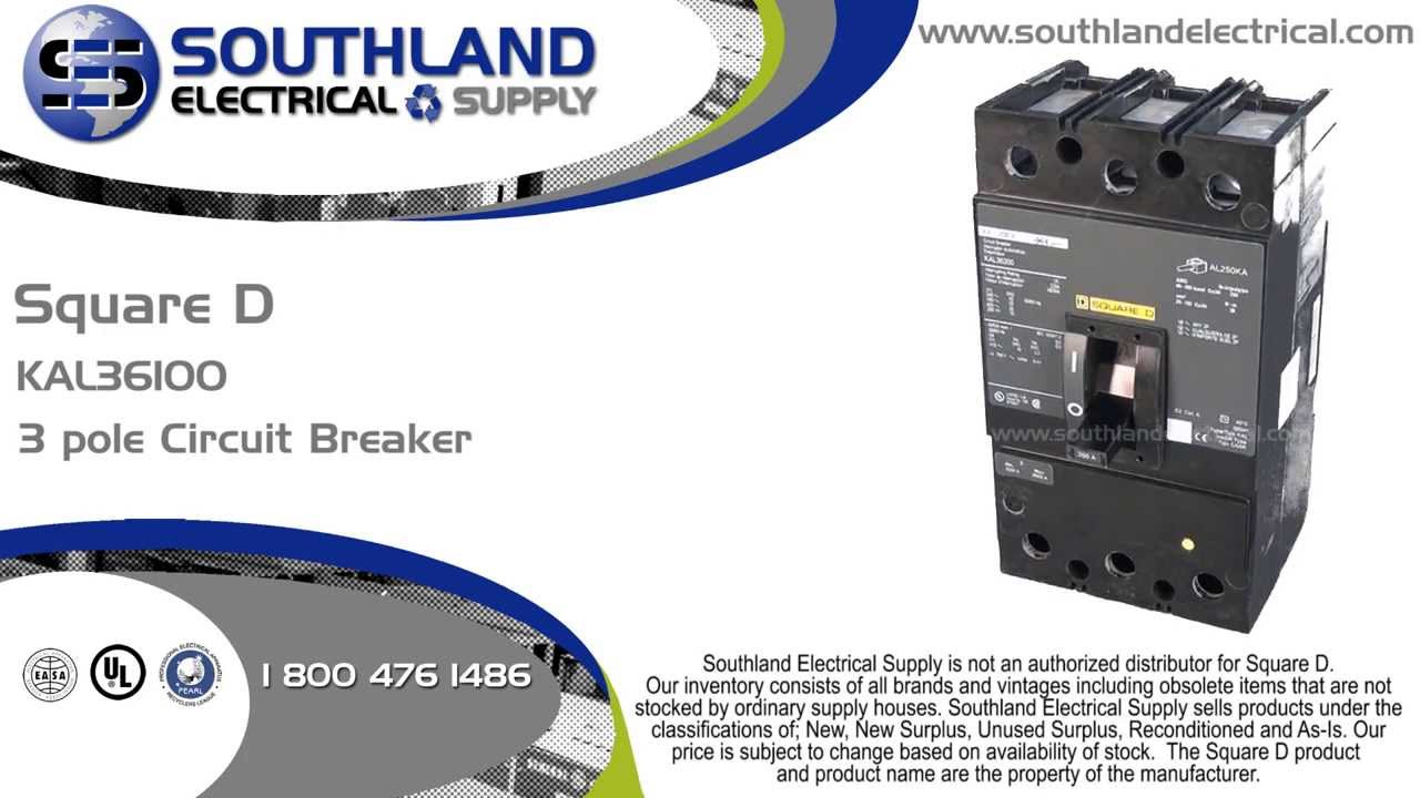 Square D KAL36100, 100 Amp, 600 Volt, 3 Pole Circuit Breaker