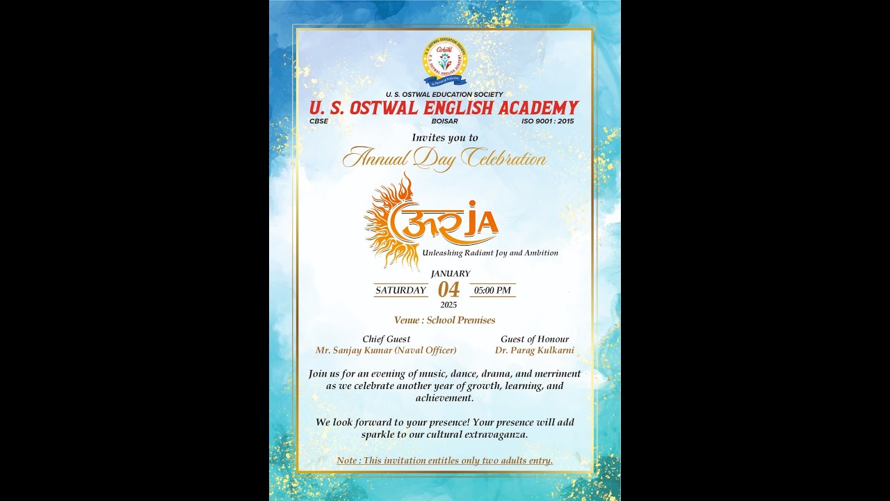 U S OSTWAL ENGLISH ACADEMY | ANNUAL DAY CELEBRATION | URJA 2025 | 04.01.2025