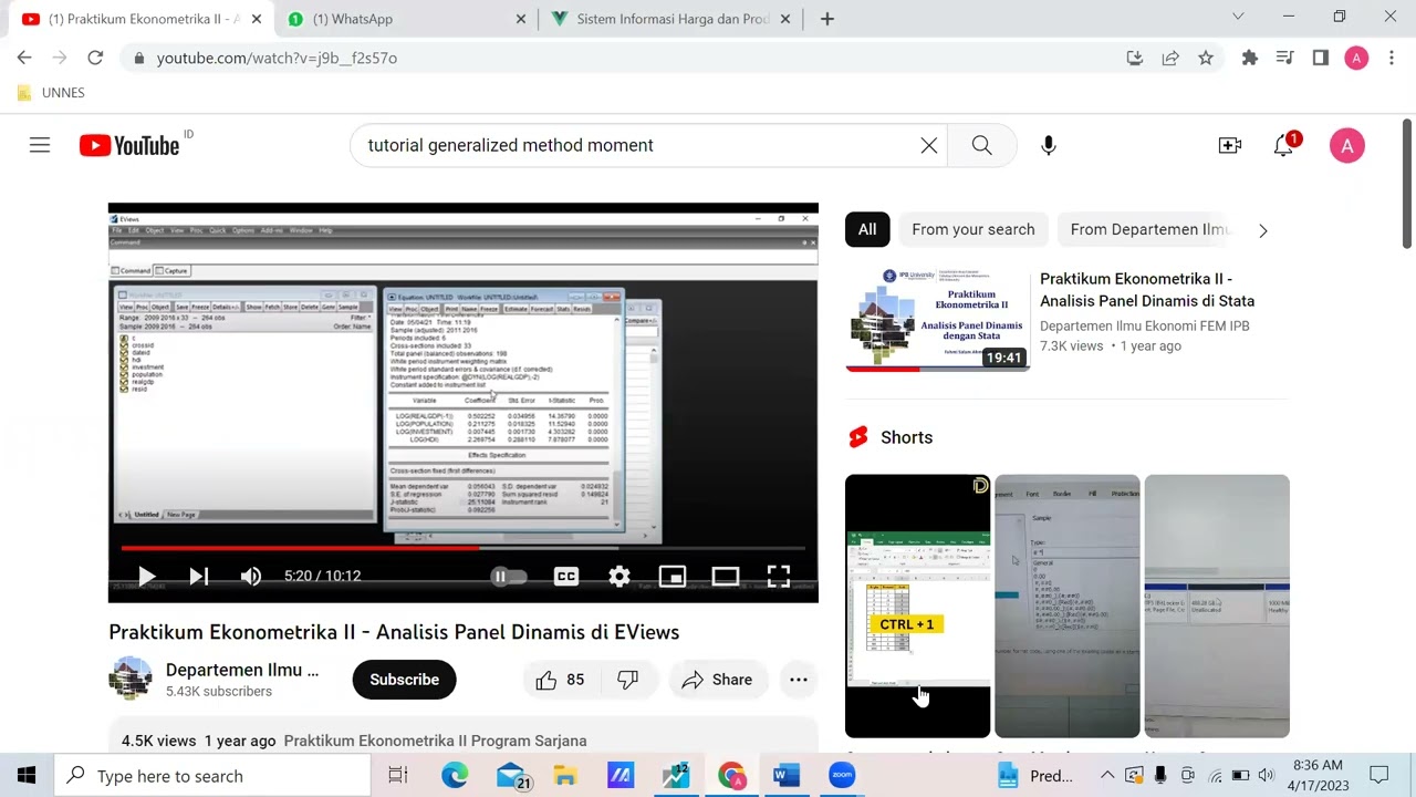 Tutorial Regresi Panel Dinamis (Generalized Method of Moment) dengan E views 12