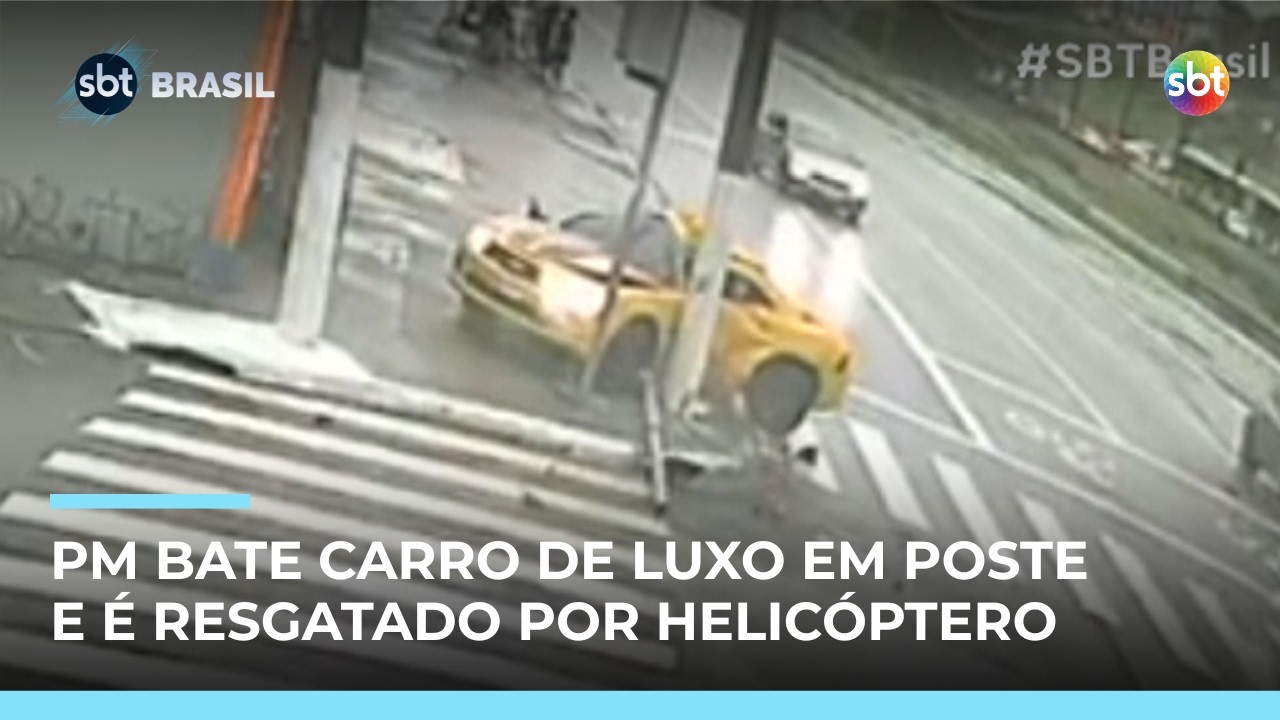 PM bate carro de luxo em poste e é resgatado por helicóptero em SP | #SBTBrasil
