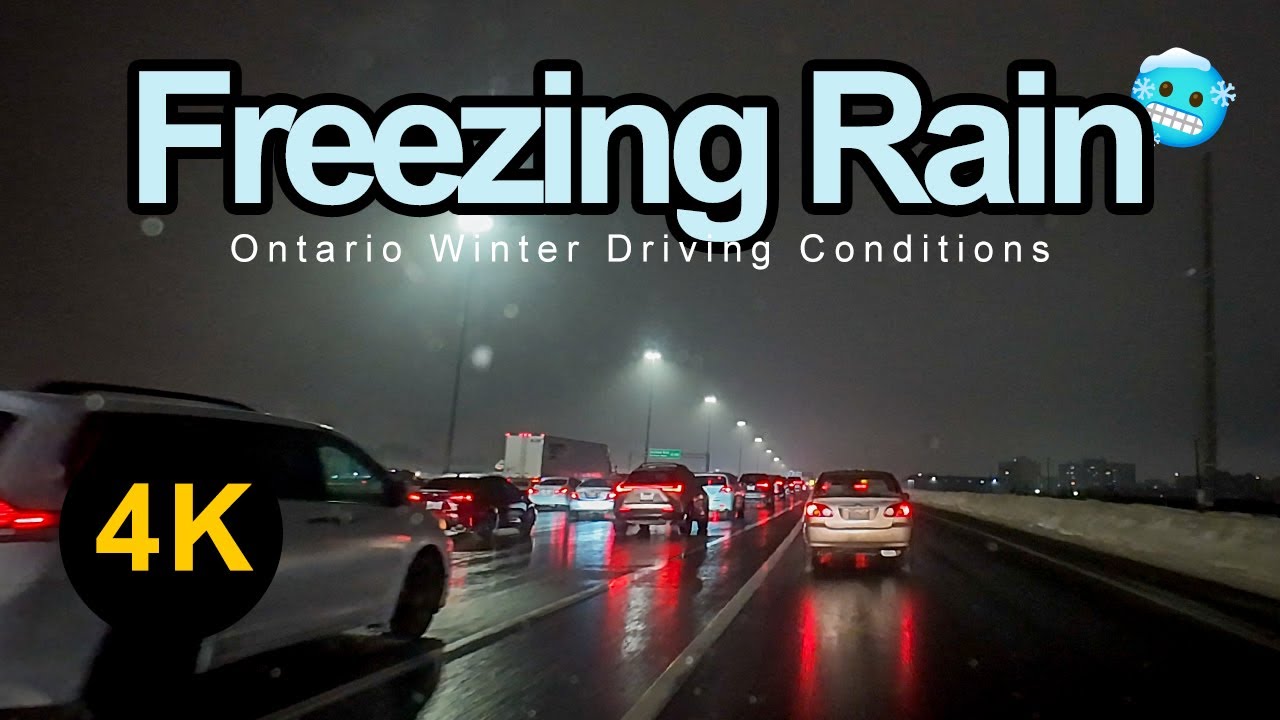 FREEZING RAIN NIGHT DRIVE 🚗❄️ | HIGHWAY 401 TORONTO ONTARIO | WINTER DRIVING SAFETY TIPS | 4K UHD