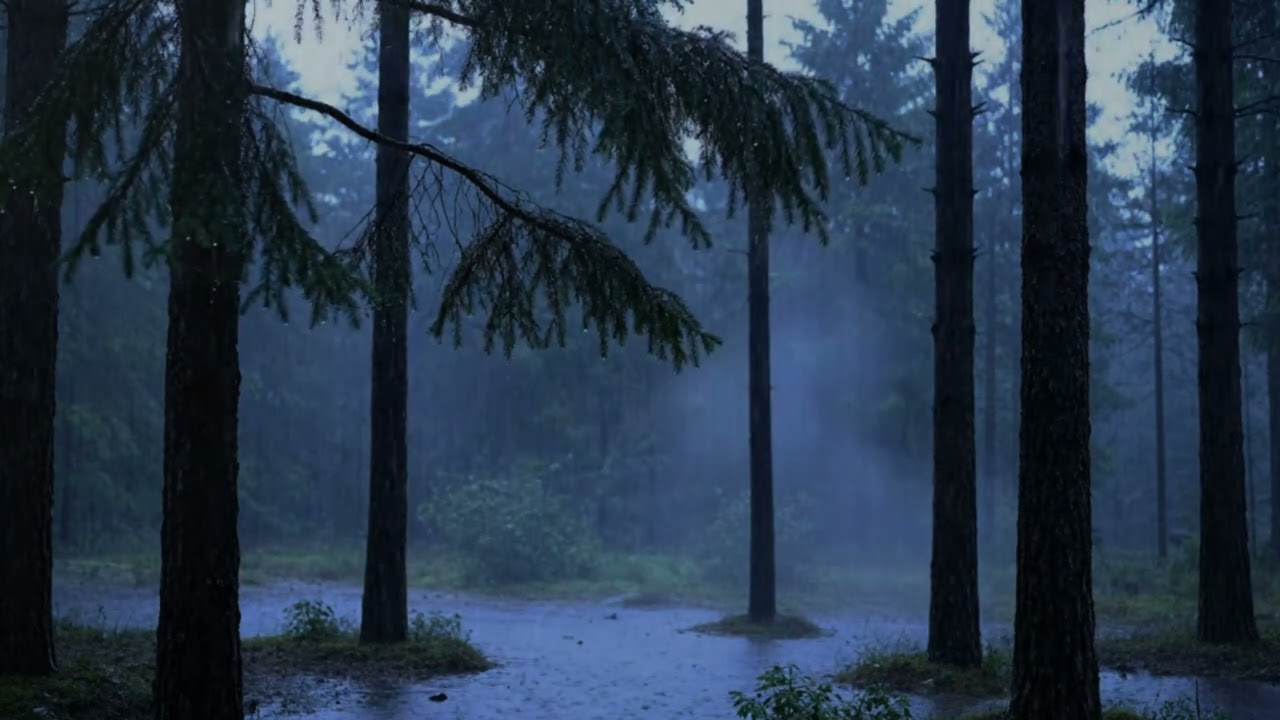 Heavy Rain To Sleep Immediately – Pine Forest Rain & Soft Piano