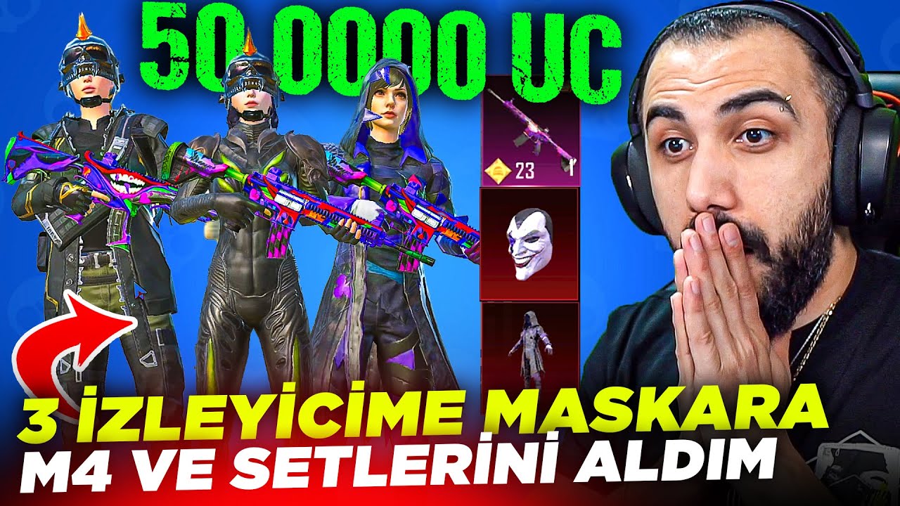 3 İZLEYİCİME 50.000 UC YÜKLEYİP MASKARA M4 VE MASKARA SETLERİNİ FULLEDİM!! 🥰 | PUBG MOBILE