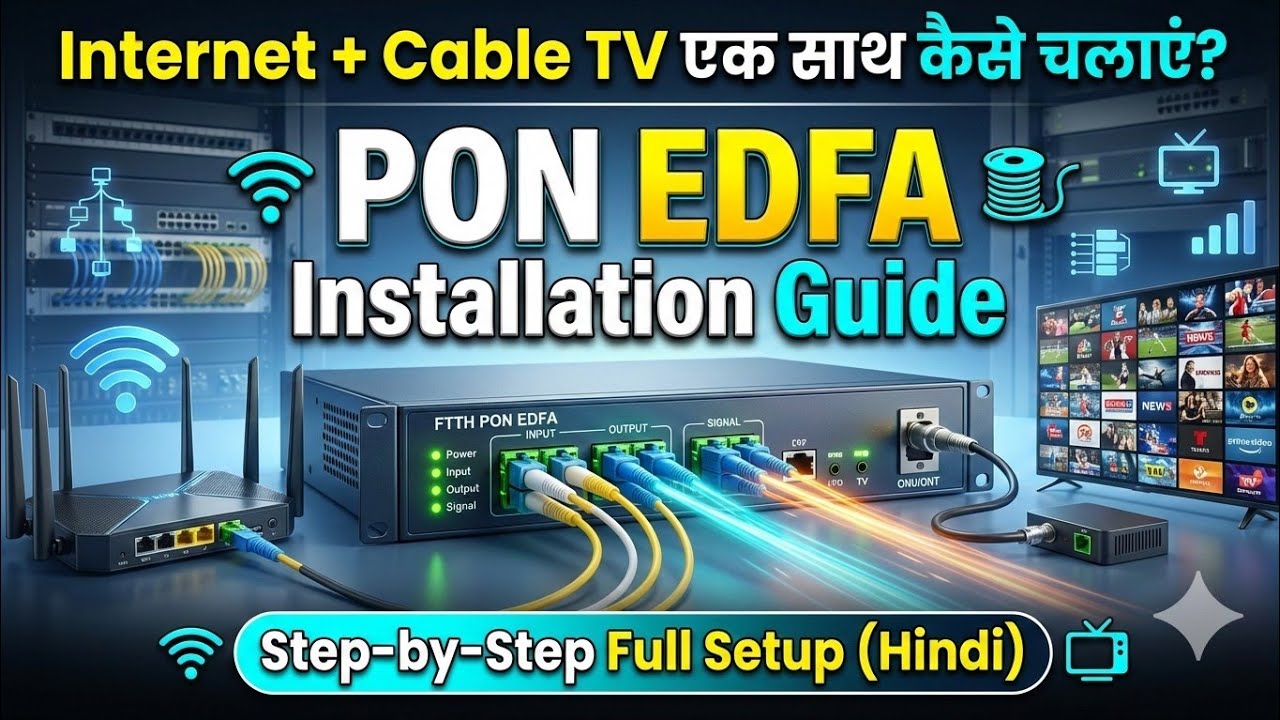 How to Setup PON EDFA for Internet & Cable TV | FTTH Network Setup in Hindi