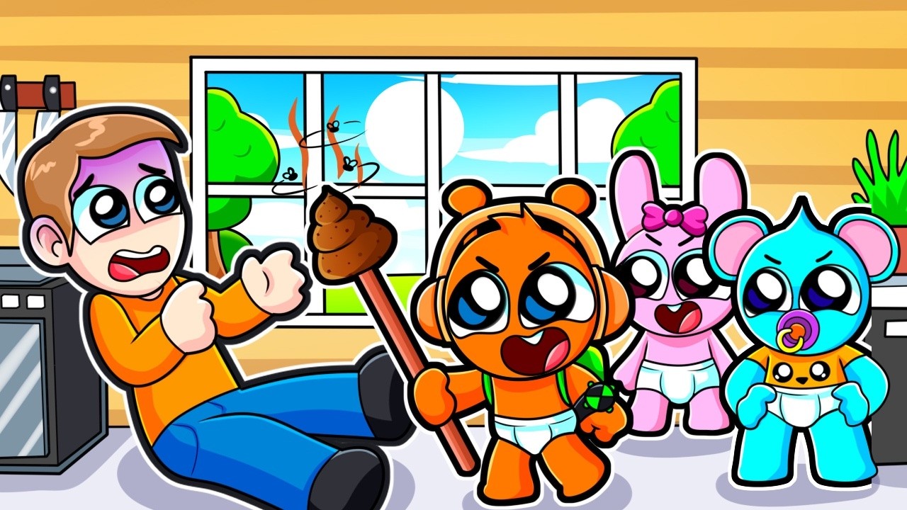 ¡BEBÉ OREN y BEBÉ SKY DESTRUYEN la CASA de su PAPÁ con POPO Y EL SE ENFADA MUCHO! 😱 SPRUNKI