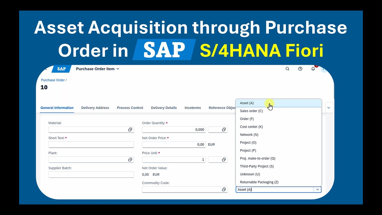 Приобретение активов с заказом на закупку в SAP S/4HANA Fiori | Пошаговое руководство