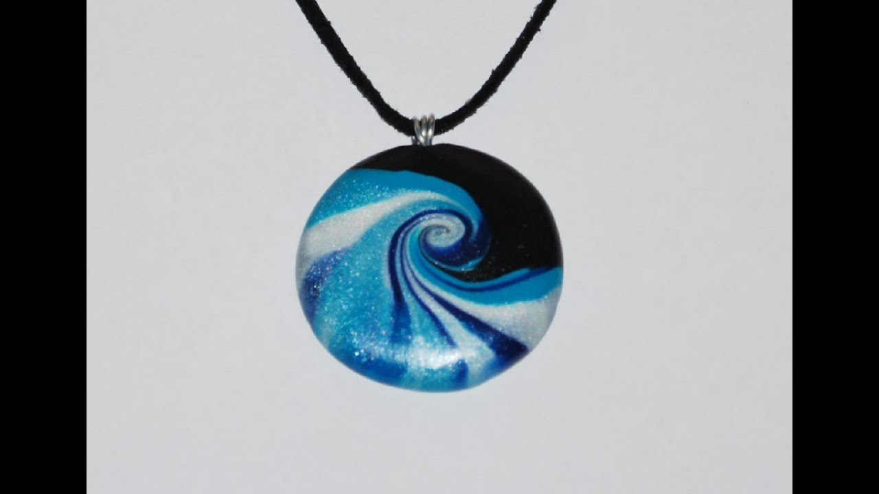 Swirled Polymer Clay Pendant - Ocean Wave
