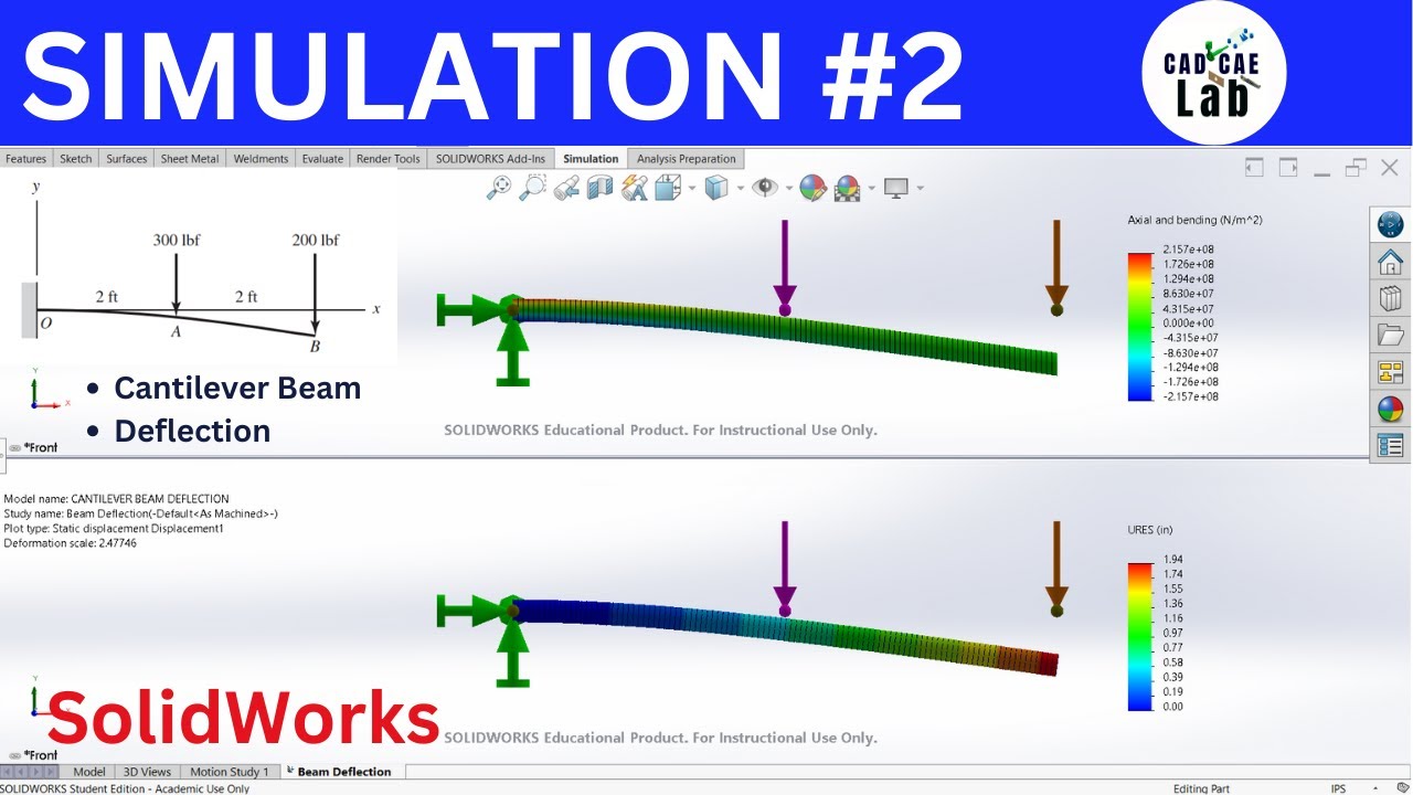 Cantilever Beam Deflection | SolidWorks Simulation for Beginners | FEA Analysis #2