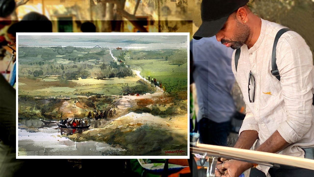 Plein air landscape painting | Watercolor demo by Shahanoor Mamun | Padma River Rajhsahi