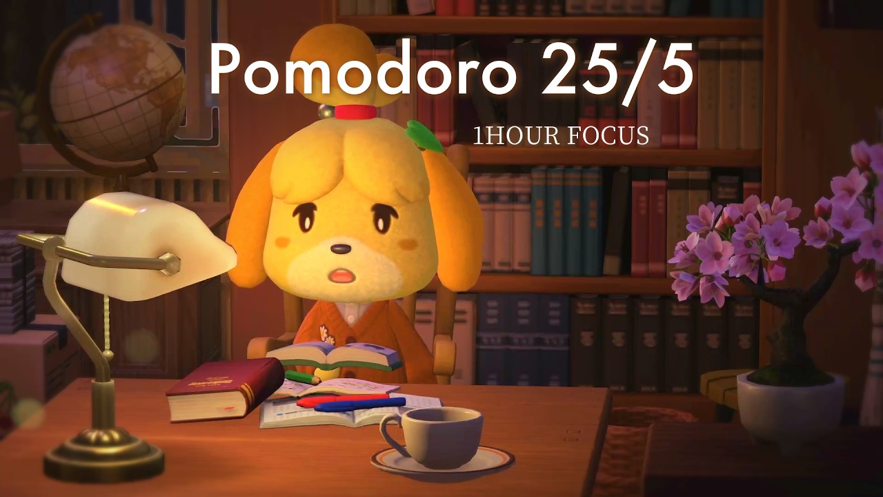 【あつ森BGM】1 Hour Study with me Pomodoro 25/5 🌸しずえさんと夜の和室で集中タイム🌙 作業・勉強 [ACNH]