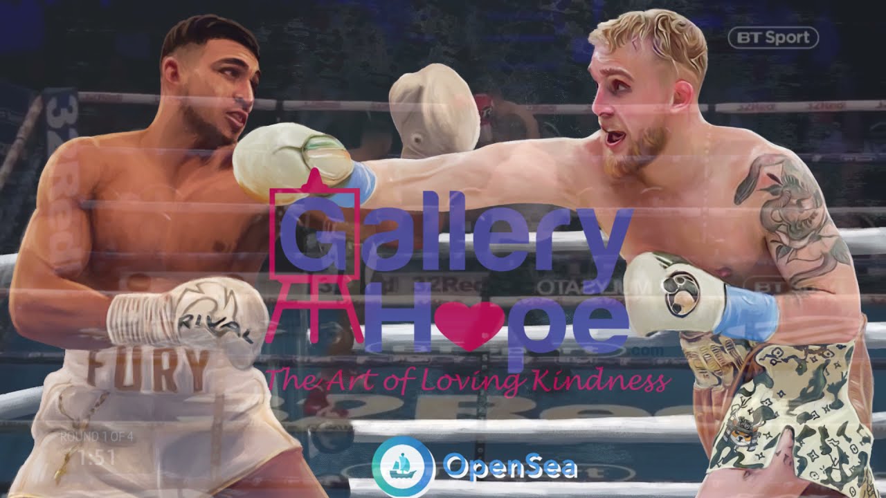 Jake Paul vs. Tommy Fury Oil Painting & NFT by Stanley Q UpJohn Boxing Highlight for GalleryHope.com