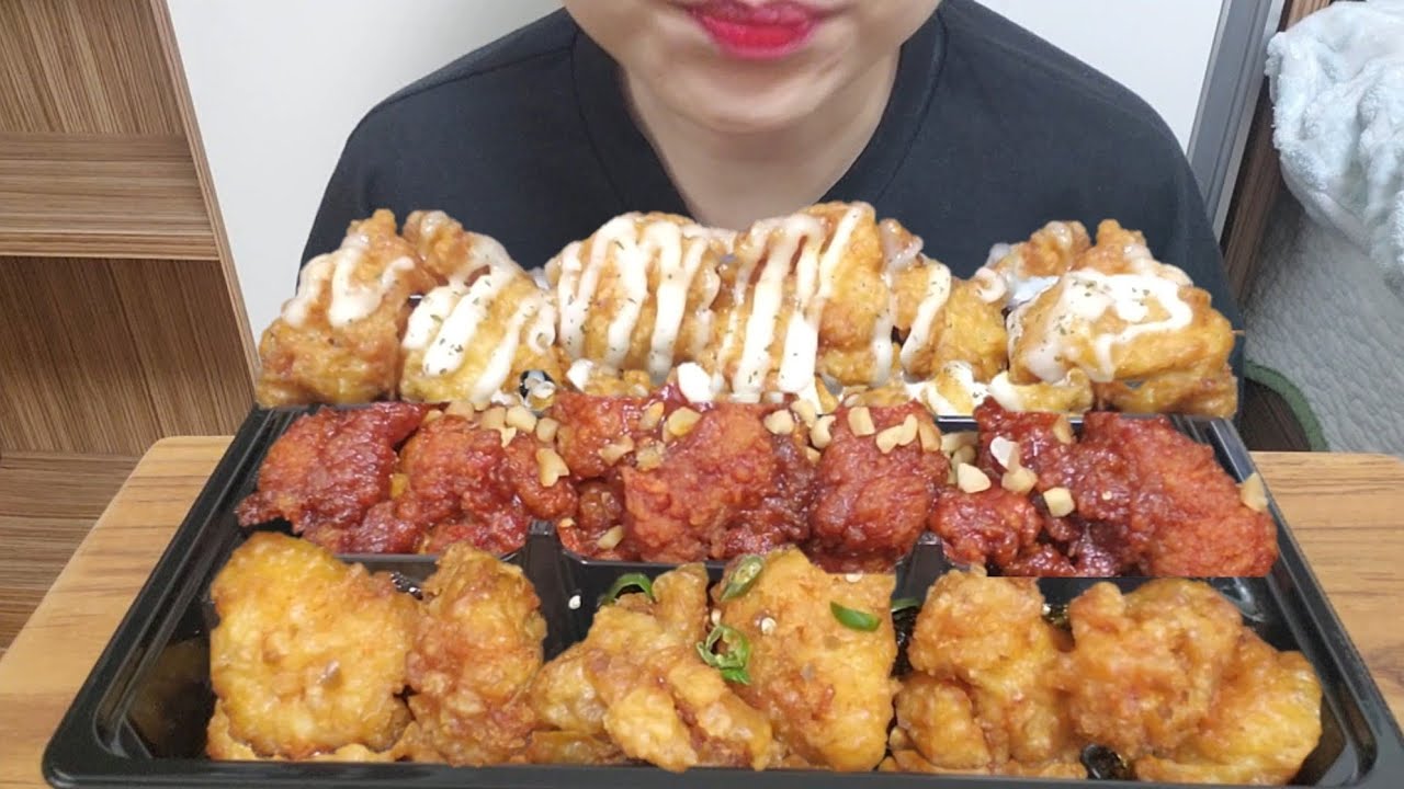 롯데마트에서 구매한 3색 닭강정 먹방!☺️(고추 닭강정/양념 닭강정/마요 닭강정)