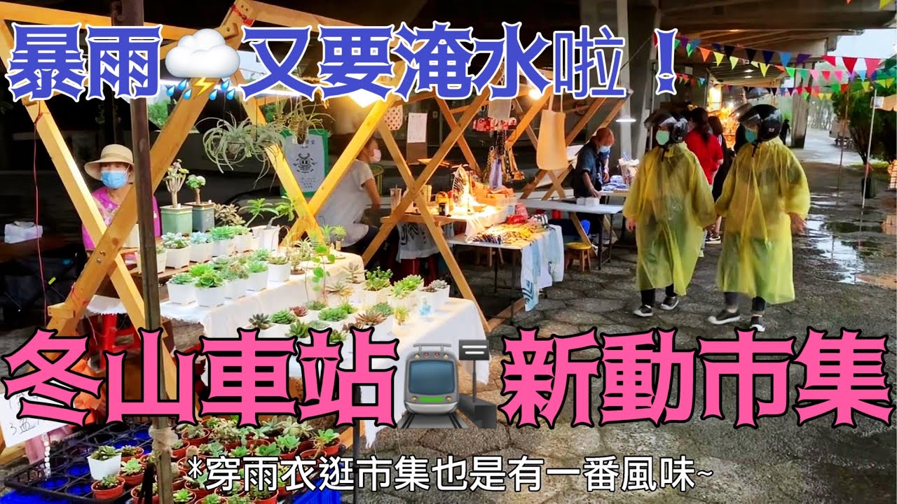 冬山車站廣場逛新動市集10週年慶~晚上大雷雨差點就回不去了!!整條馬路都快要淹水...還拍到閃電瞬間後停電(片尾一樣有小花絮喔~)!!!【小龍Vlog】
