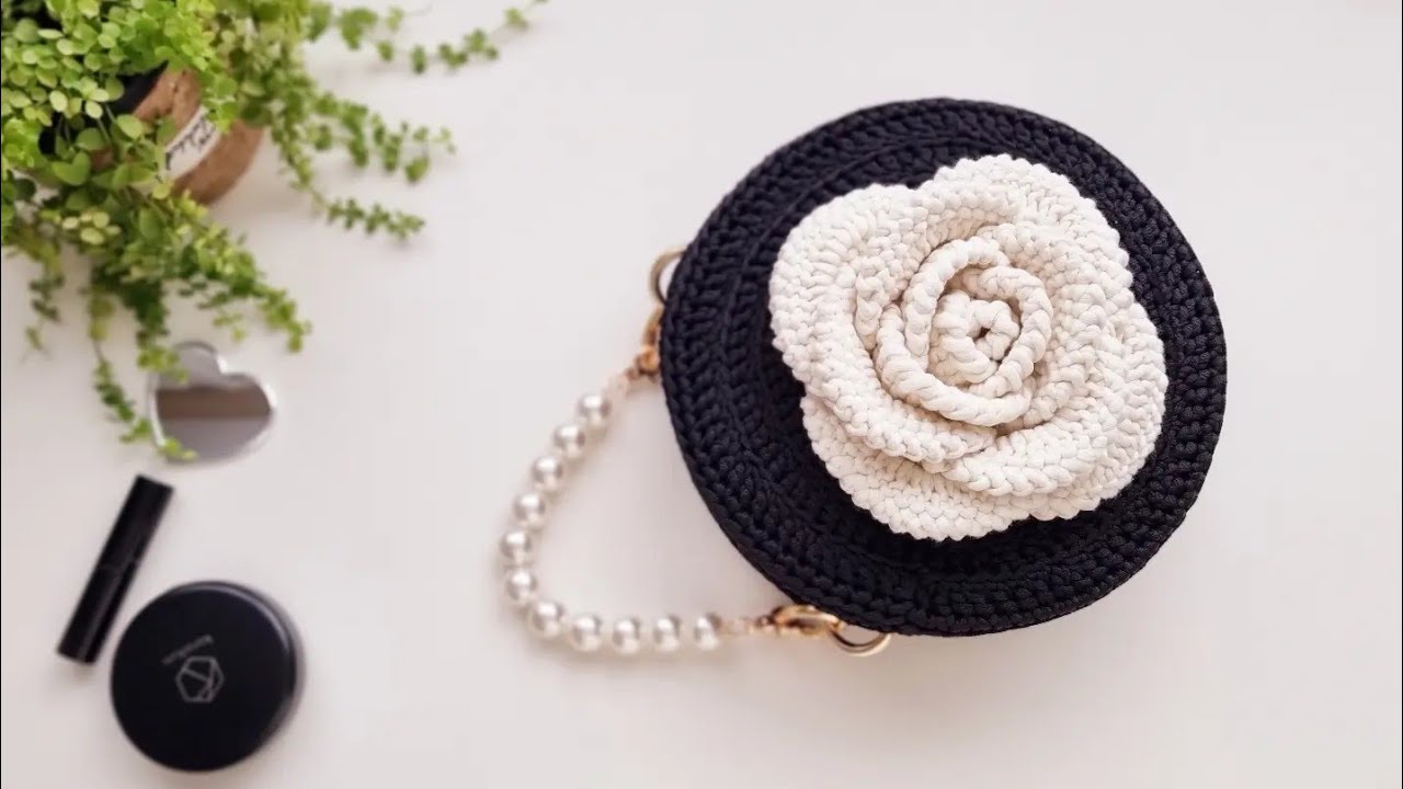 코바늘 진주꽃가방 뜨기 ㅡCrochet Flower Bag