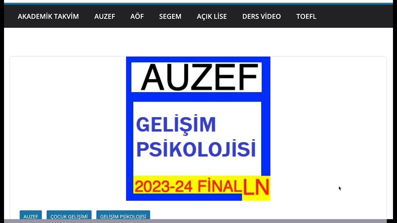 Auzef Gelişim Psikolojisi 2024 Final Soruları