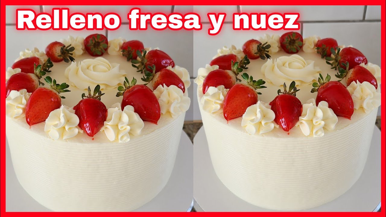 Pastel Relleno De Fresa Y Nuez Decoración Sencilla