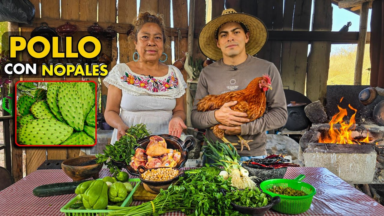 Probando NOPALES con Pollo en Salsa Roja