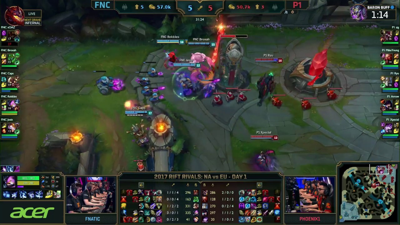 LoL 2017 Rift Rivals NA vs EU Day 1: FNC vs P1 Group Stage Highlights