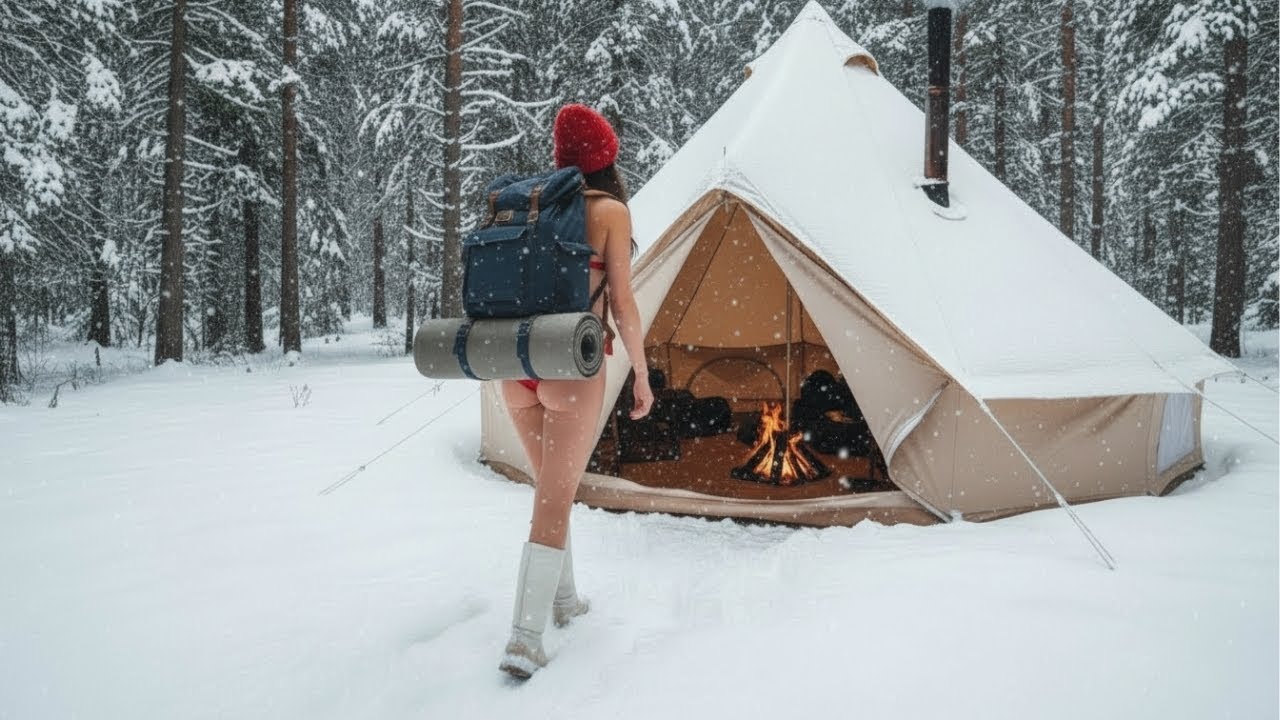 Alone on Thin Ice — Girl Solo Camping in a Heavy Snowstorm | Natural ASMR